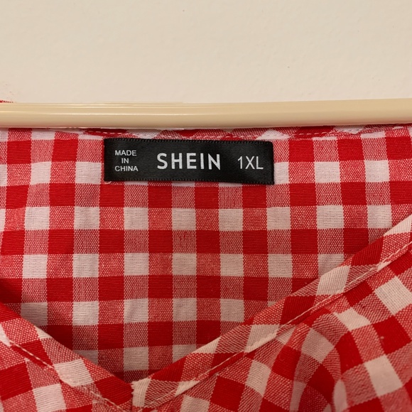 NEW SHEIN Plus Red Ruffle Trim Plaid Top 1XL - Picture 5 of 7